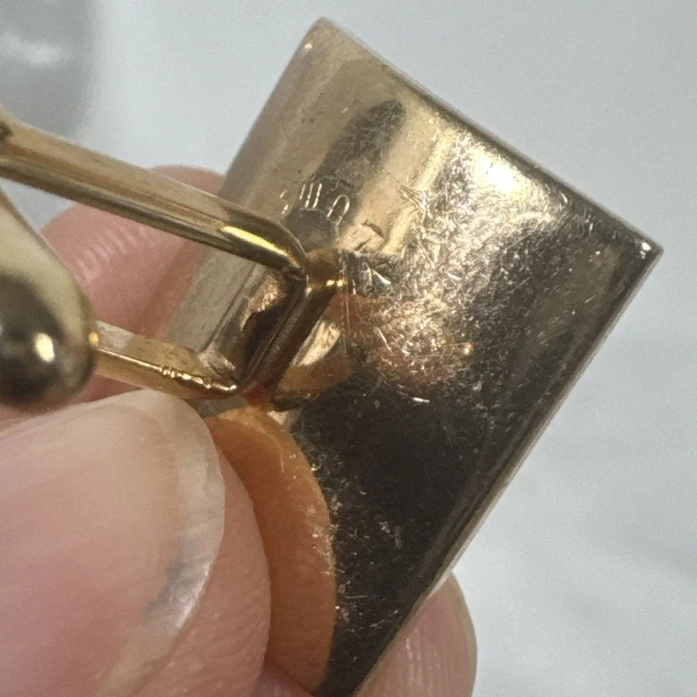 Vintage Swank Men's Cufflinks Gold Tone Filagree Square Stone in Corner